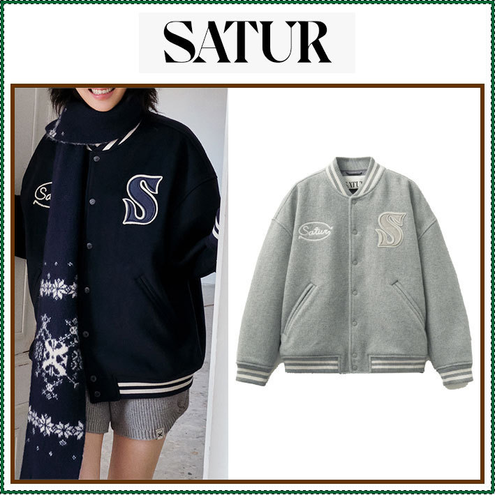 【SATUR】 S Applique Wool Varsity Jacket /追跡付