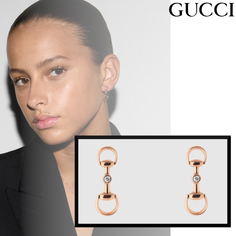 25新作 GUCCI 18K ホースビット ダイヤモンド ピアス
