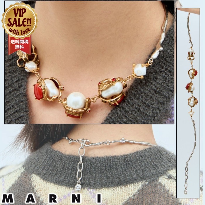 【MARNI】 エンケースド パールブランチネックレス ゴールド