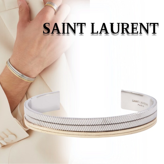《個性溢れる》【Saint Laurent】シルバー - ゴールドトーンカフ