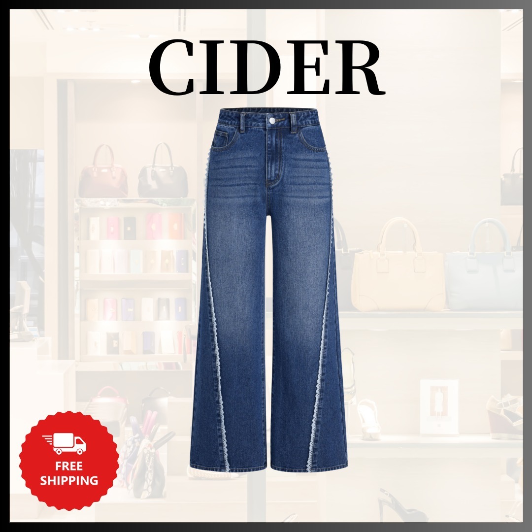 『Cider』デニムローポケットレーストリムワイドレッグジーンズ