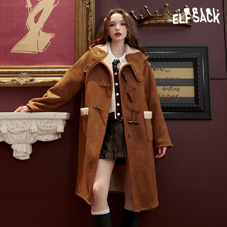 ELFSACK ダッフルコート レトロ 牛角ボタン ロング