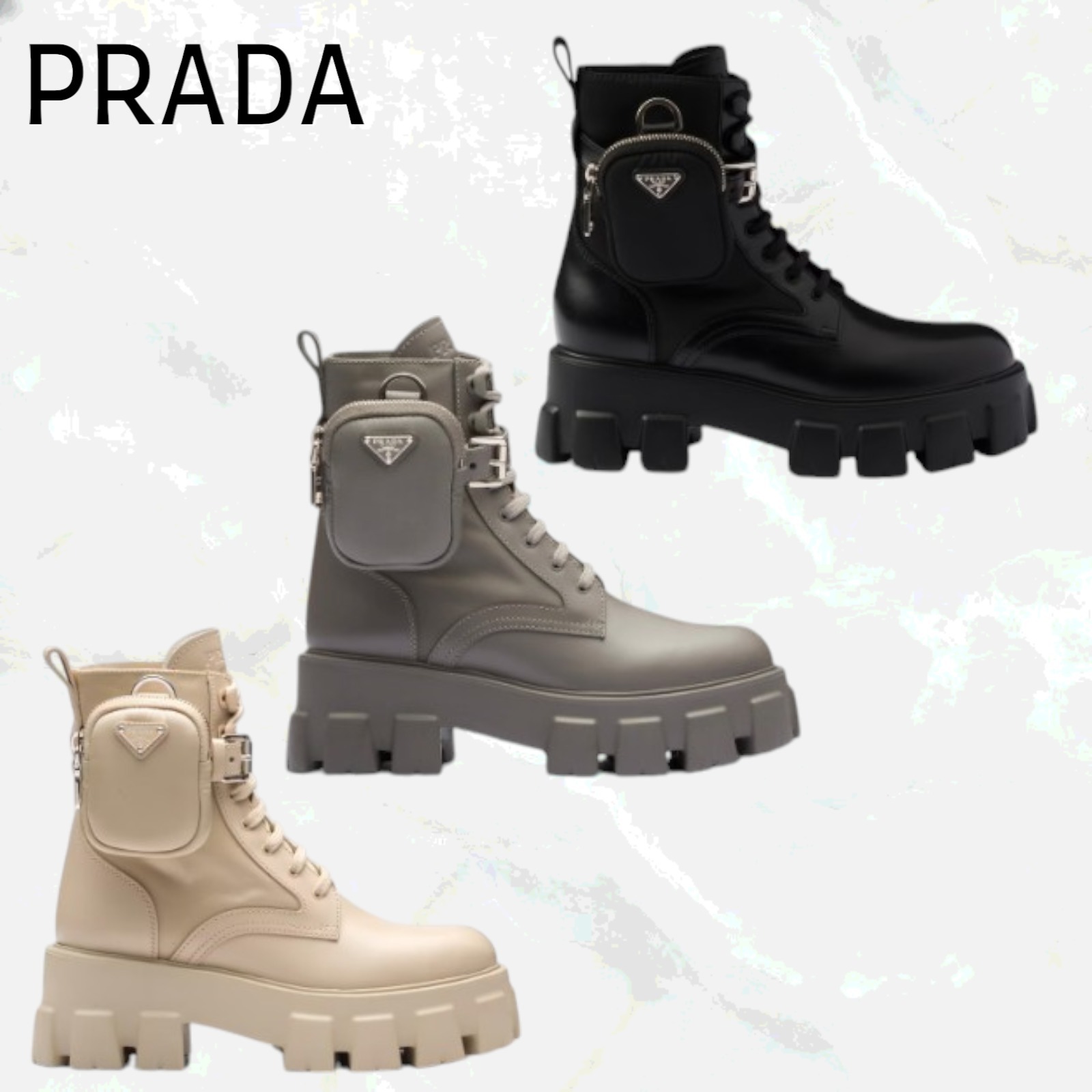 PRADA♡ ポーチ付きモノリスレザーとRe-Nylonブーツ