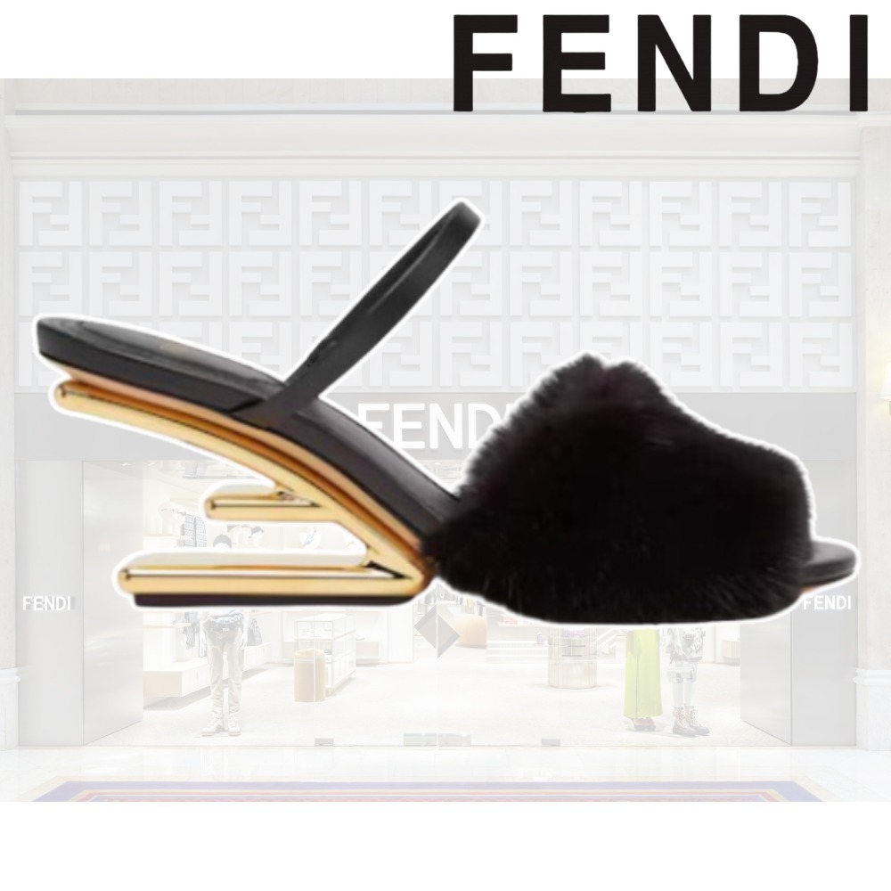 OUTLET【FENDI】BLACK☆Fendi First もこもこ ミュール