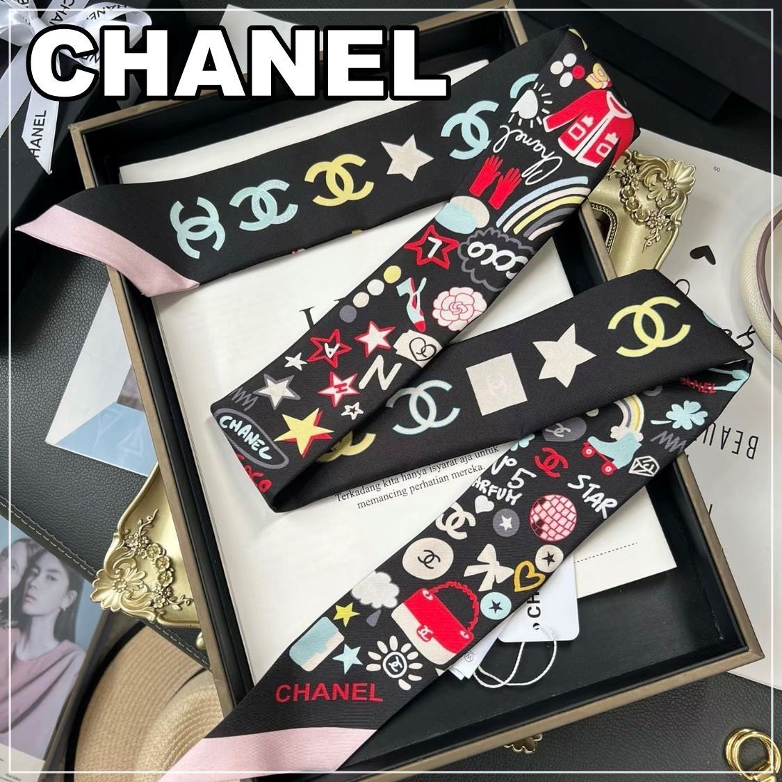 CHANEL 24C《レインボー♪》ツイリー スカーフ BK