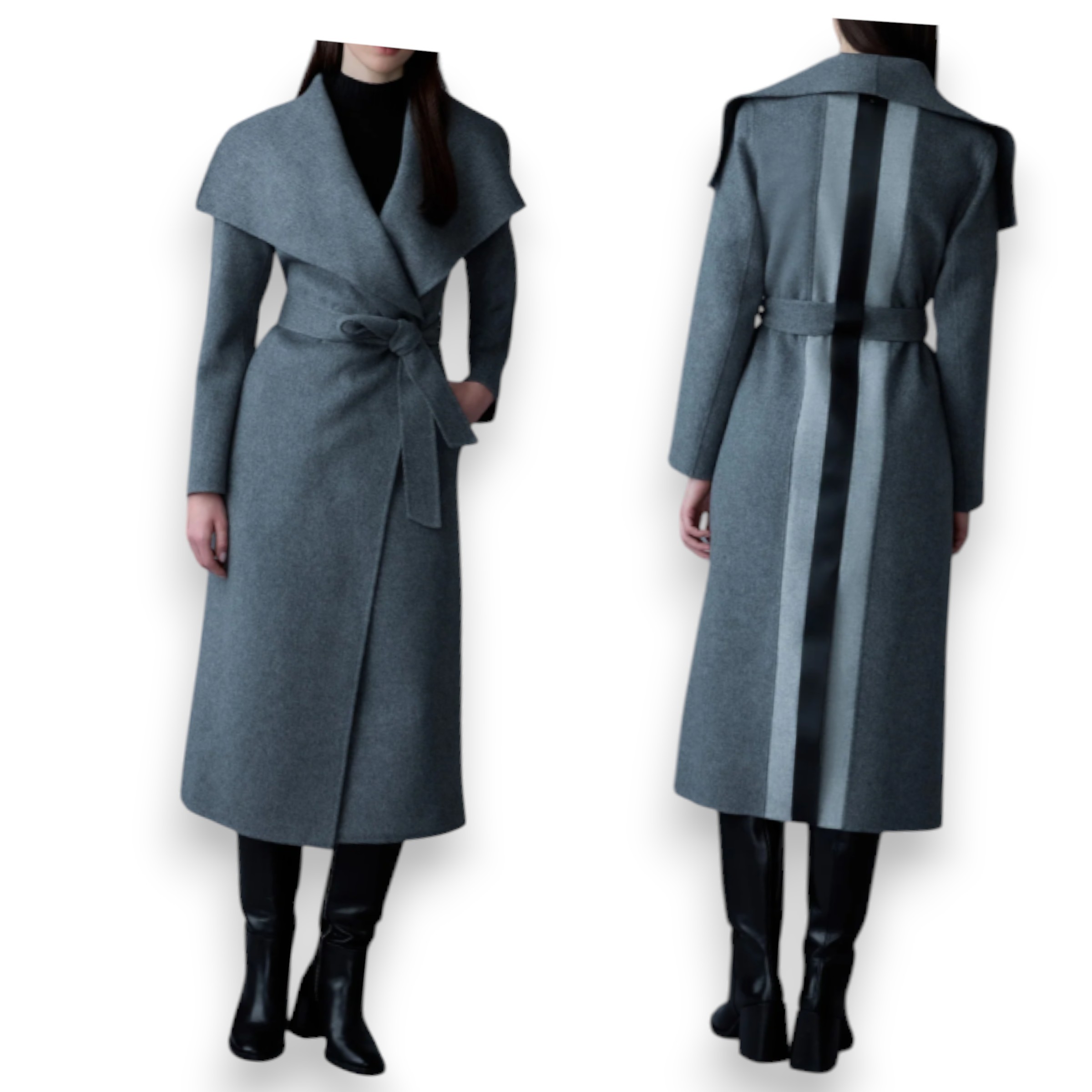 ●MACKAGE●MAI-LST レザーストライプ ウールラップコート ○MACKAGE○MAI-LST レザーストライプ ウールラップコート
