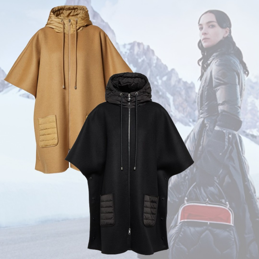 【希少】MONCLER ロゴ ウール混 フード付き ケープ ２色