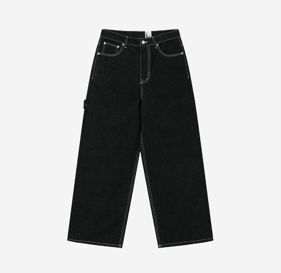 Kashiko★韓国★人気★Embroied Nonfade Denim Pants 2色 Kashiko】Embroied Nonfade Denim Pants Black (Kashiko/デニム