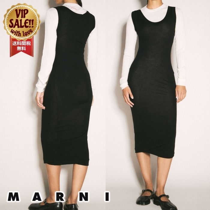 【MARNI】 レイヤードマキシドレス ブラック 【マルニ 】
