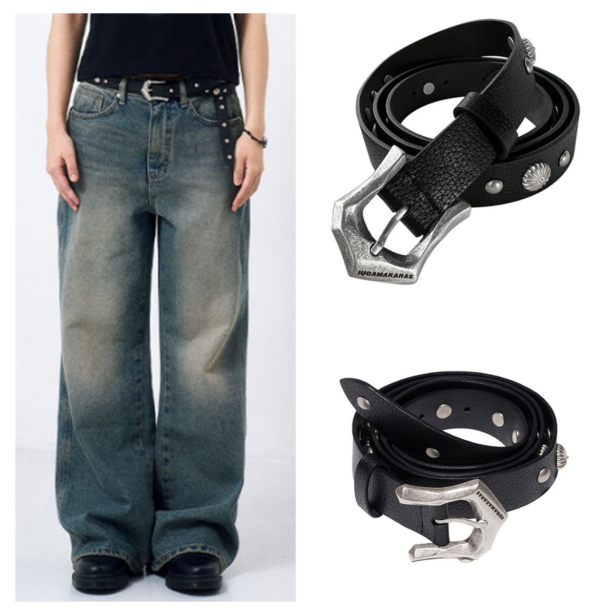 ベルト IUGAMAKARAS Studded Bumpy Buckle Belt (Type B) 4FT1317