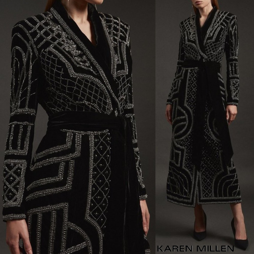 【KAREN MILLEN】ベルベット マキシ ブレザードレス
