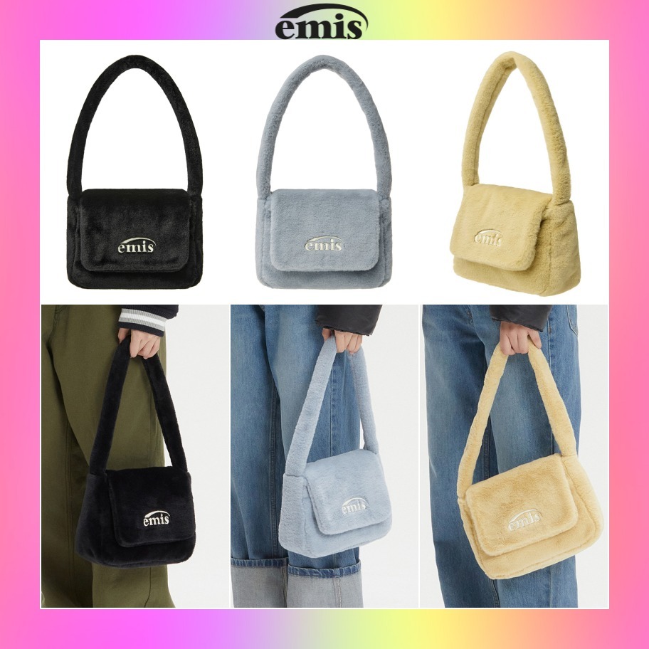【emis】韓国人気★ FUR SQUARE FLAP BAG