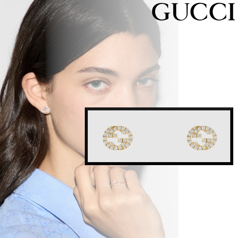 25新作 GUCCI インターロッキング ダイヤモンド スタッズ ピアス