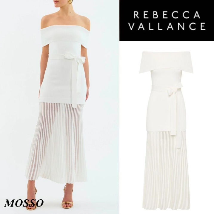 【REBECCA VALLANCE】MARIANA KNIT MIDI オフショルダー リボン