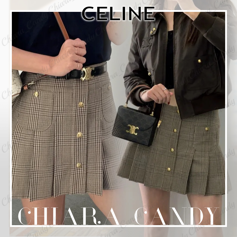 【24AW NEW】CELINE_women/リネン＆ウール プリーツミニスカート
