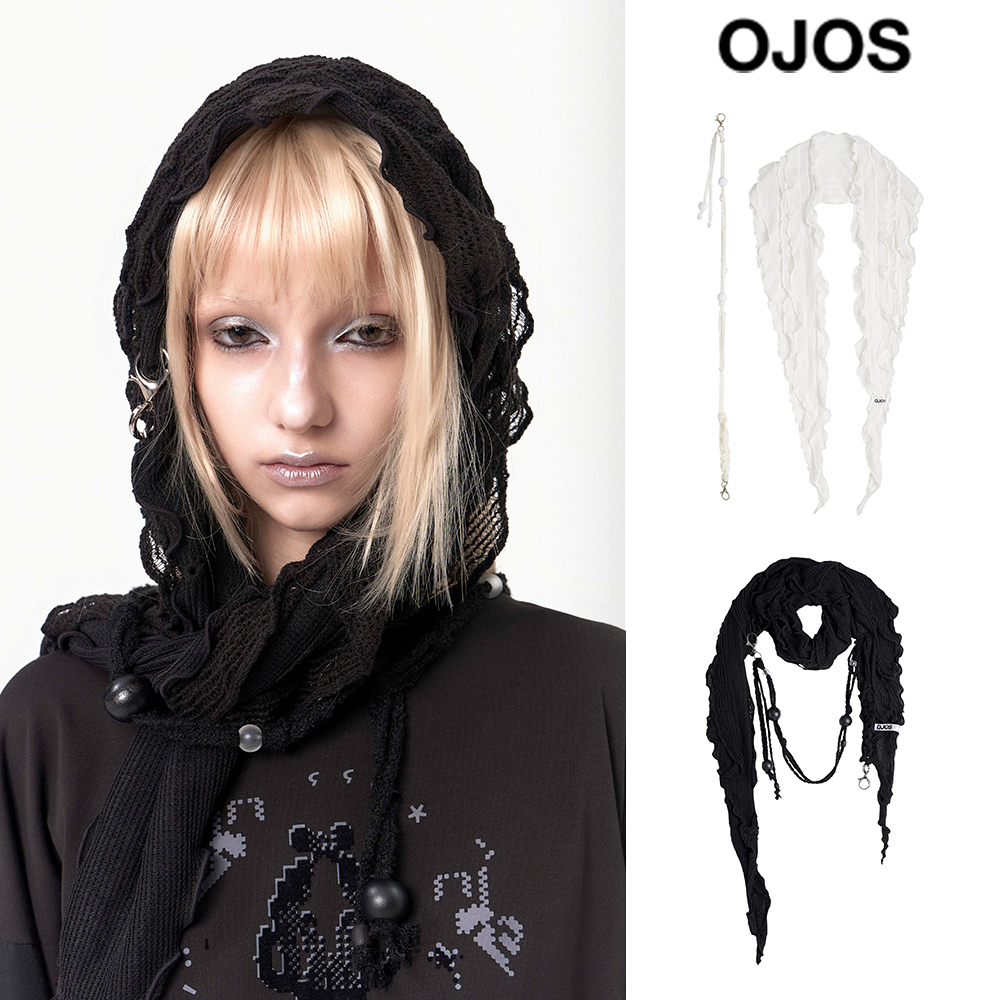【OJOS】24FW★ Beads Strap Frill Scarf