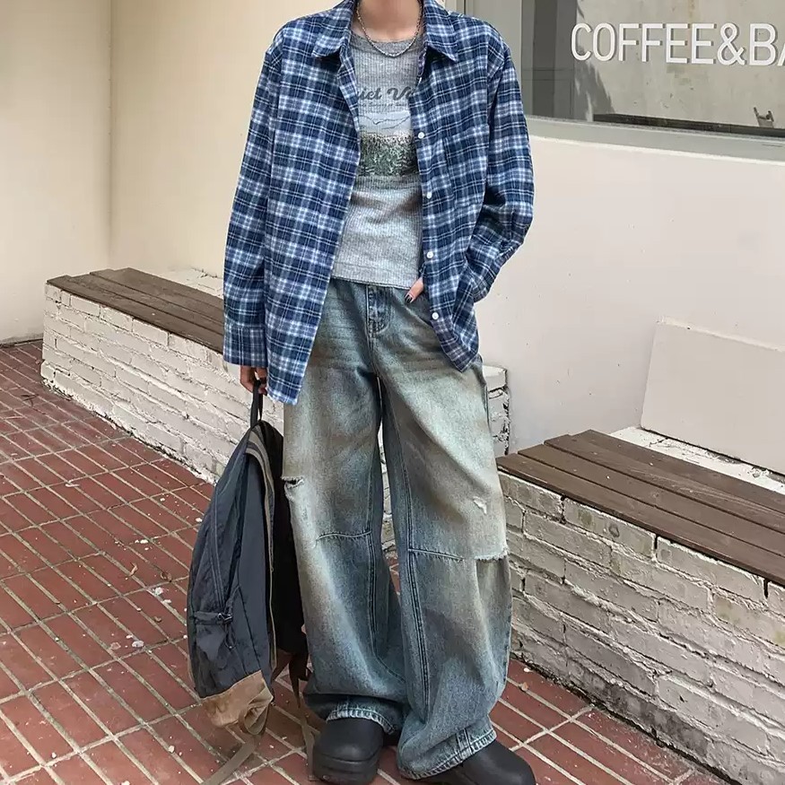 ヴィンテージ ウォッシュ ジーンズ ハイウエスト デニムパンツ
