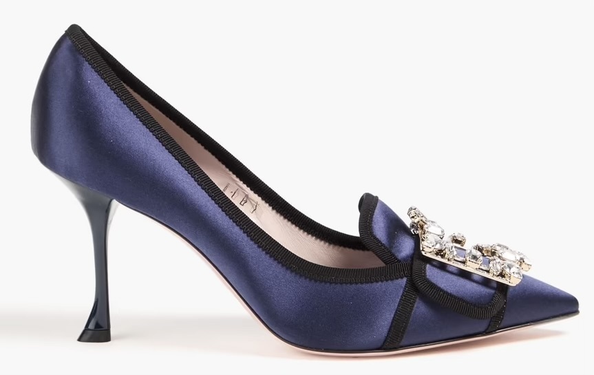 ROGER VIVIER◆サテン パンプス クリスタル付き*送料関税込 関送込【Roger Vivier】Broche クリスタル サテン パンプス