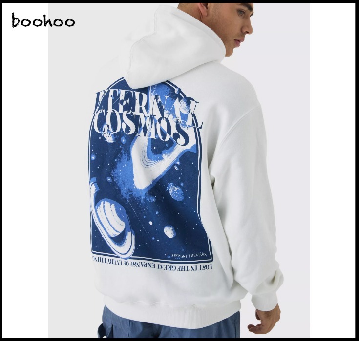 boohoo オーバーサイズ スペースバック グラフィック フーディ