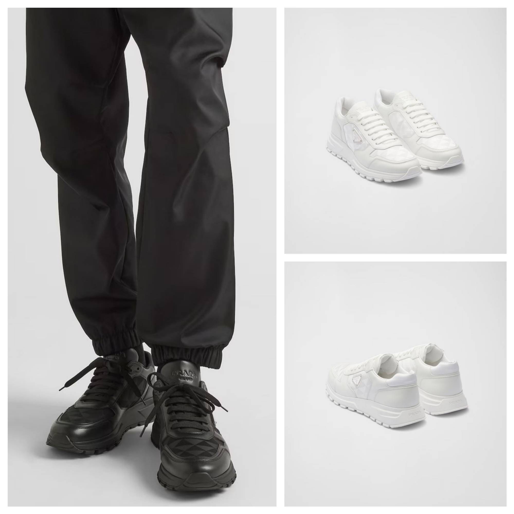 《送料無料》 PRADA Leather and Re-Nylon high-top sneakers