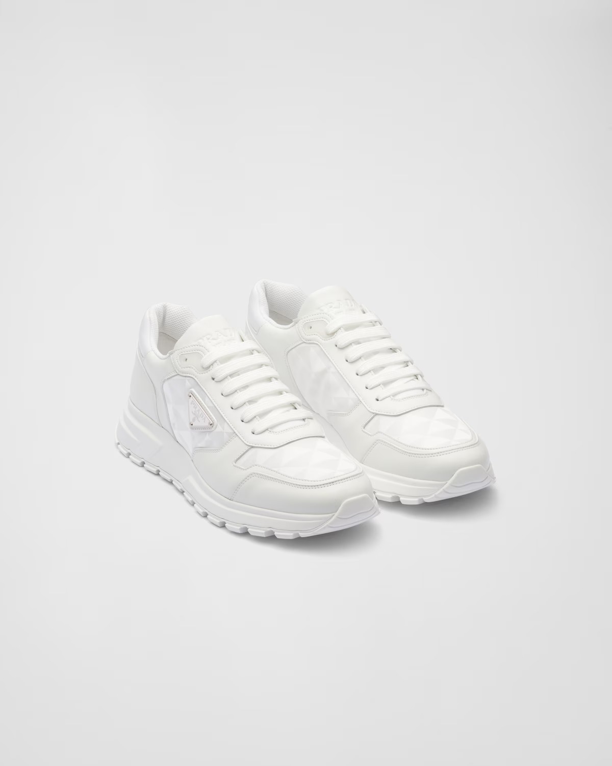 《送料無料》 PRADA Leather and Re-Nylon high-top sneakers