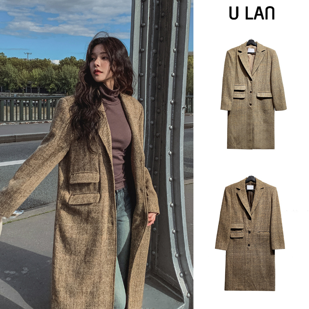 【U LAN】Benia Herringbone Long Coat