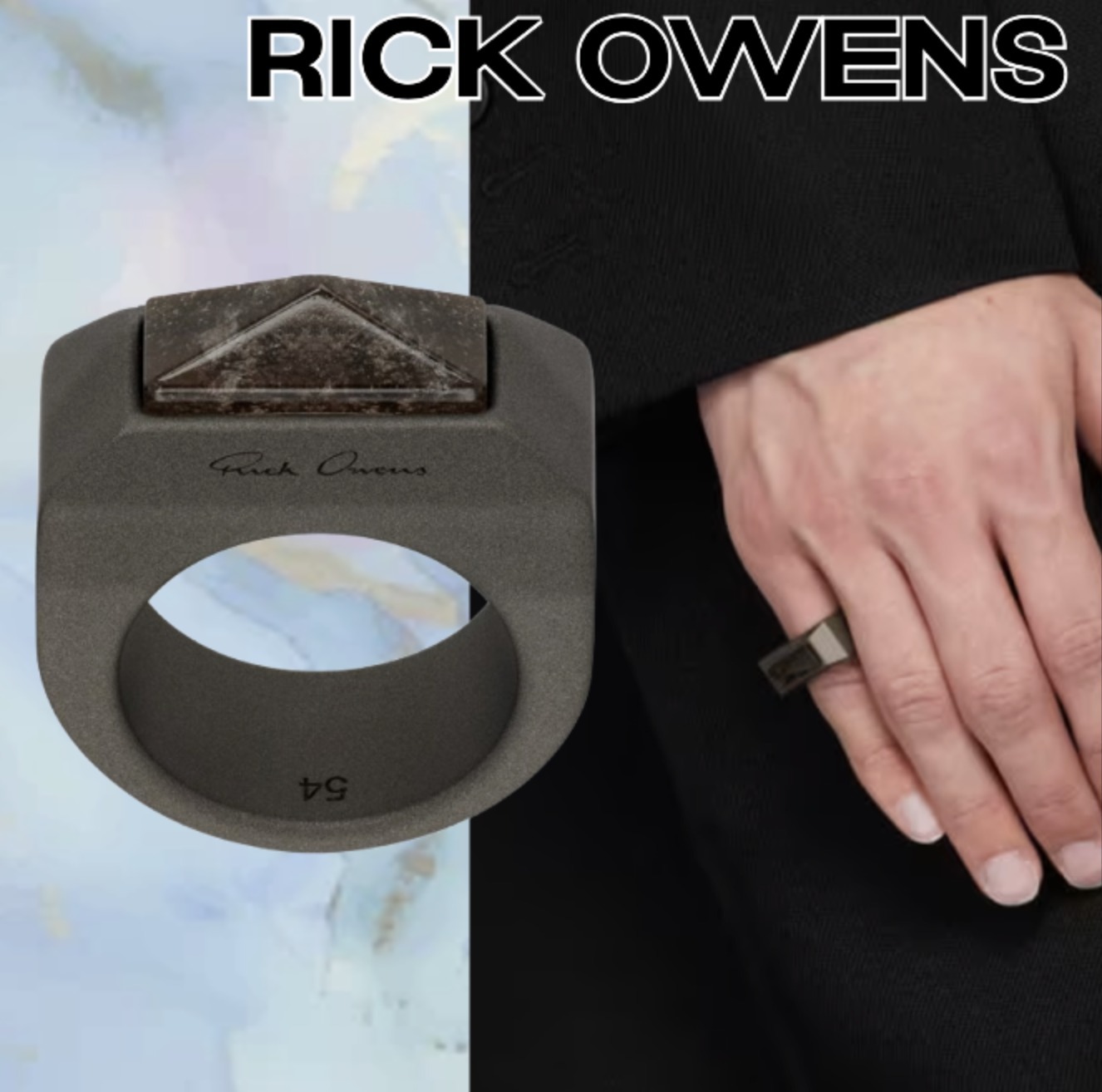 【Rick Owens】ブラック Porterville Crystal Pyramid リング