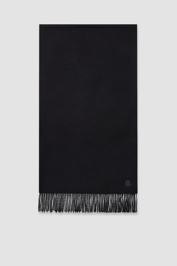 MONCLER 2024/25秋冬新作 レザーロゴ付き カシミヤ素材 マフラー