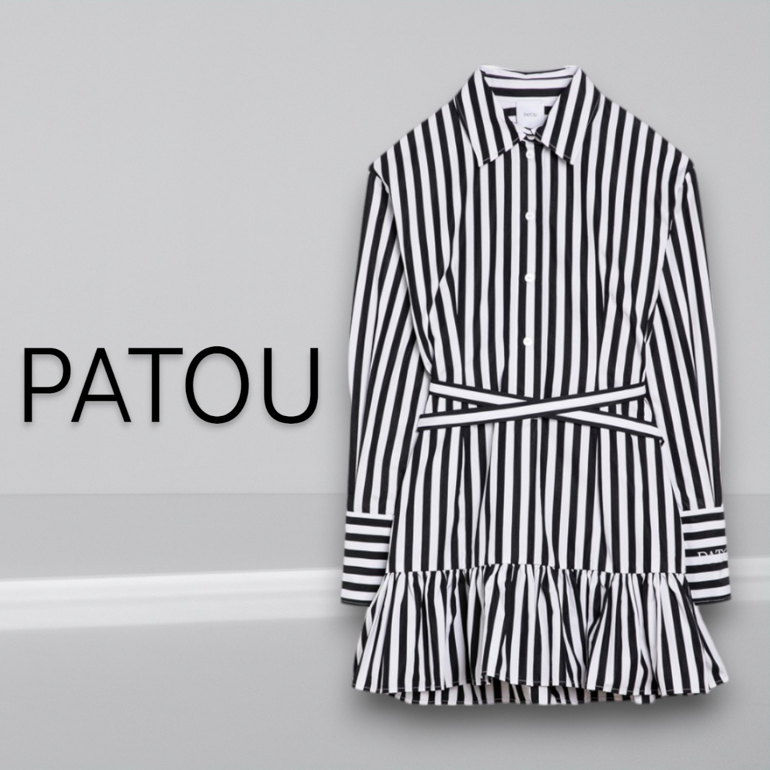 PATOU☆ブラック/ホワイトストライプ ミニケミジエドレス