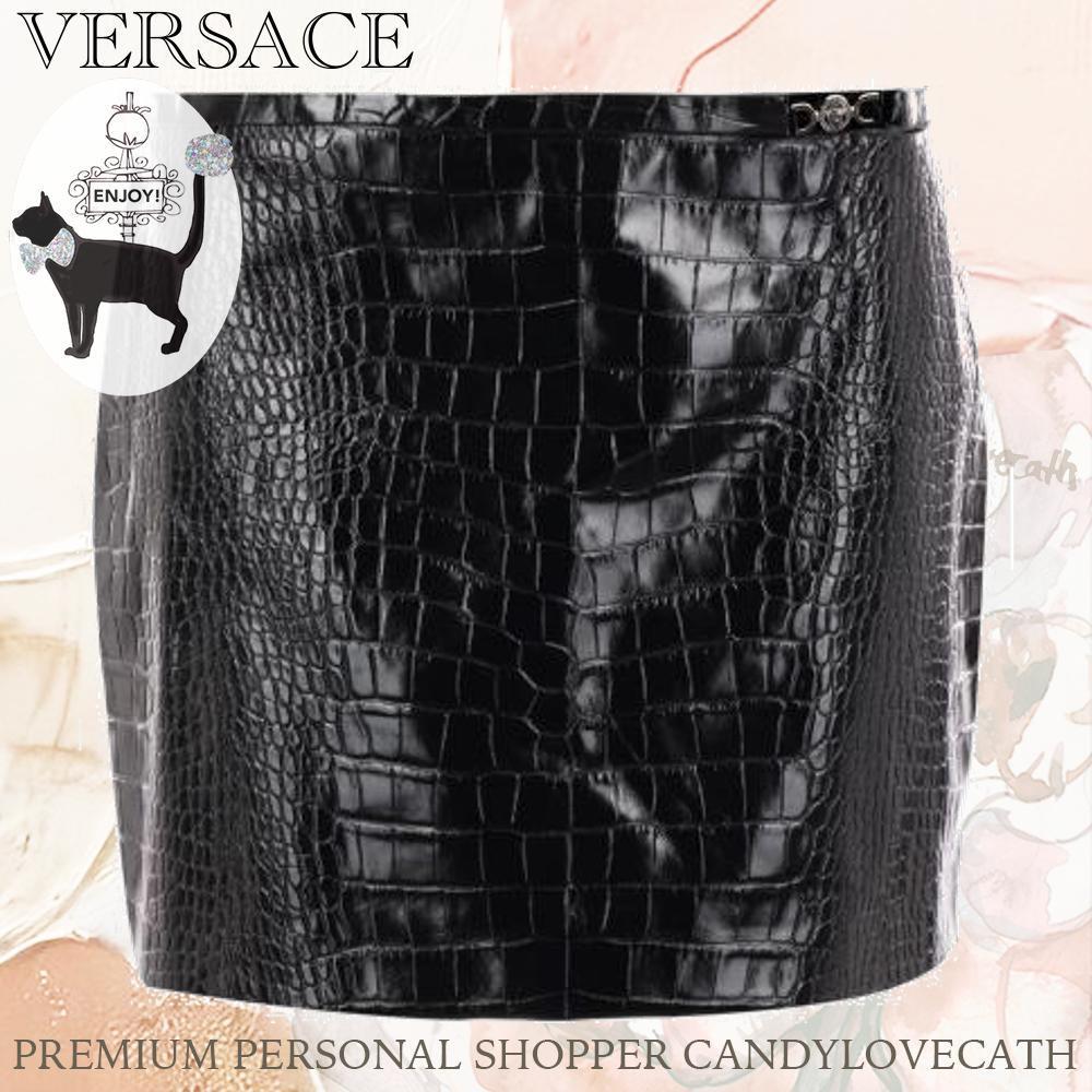ミニスカート VERSACE CROCODILE-EFFECT SHINY LEATHER MINISKIRT
