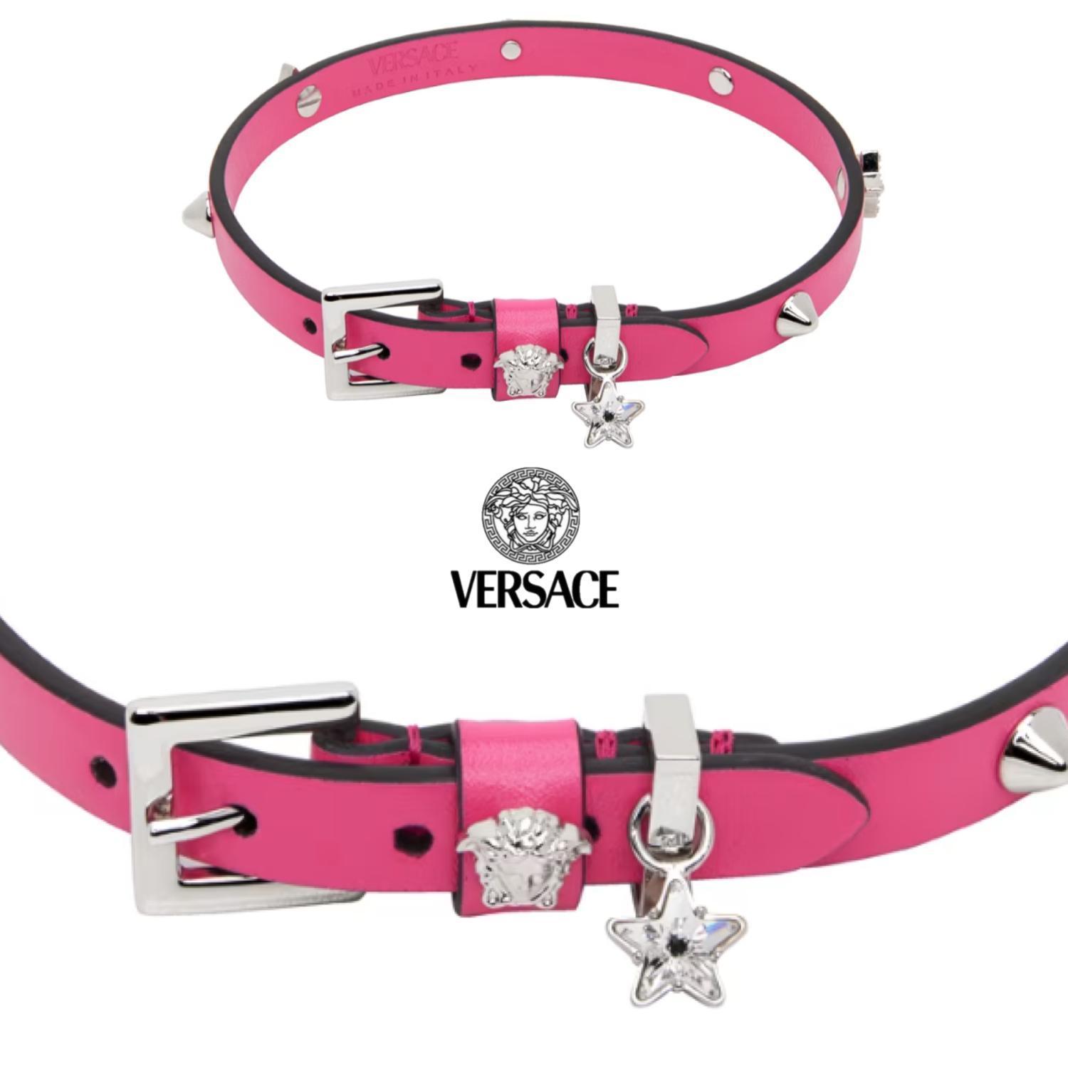 おすすめ☆人気【Versace】 ピンク スタッド レザー チョーカー