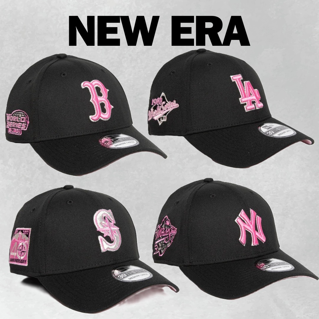 海外限定 NEW ERA 39Thirty Stretch Fit キャップ ピンクロゴ