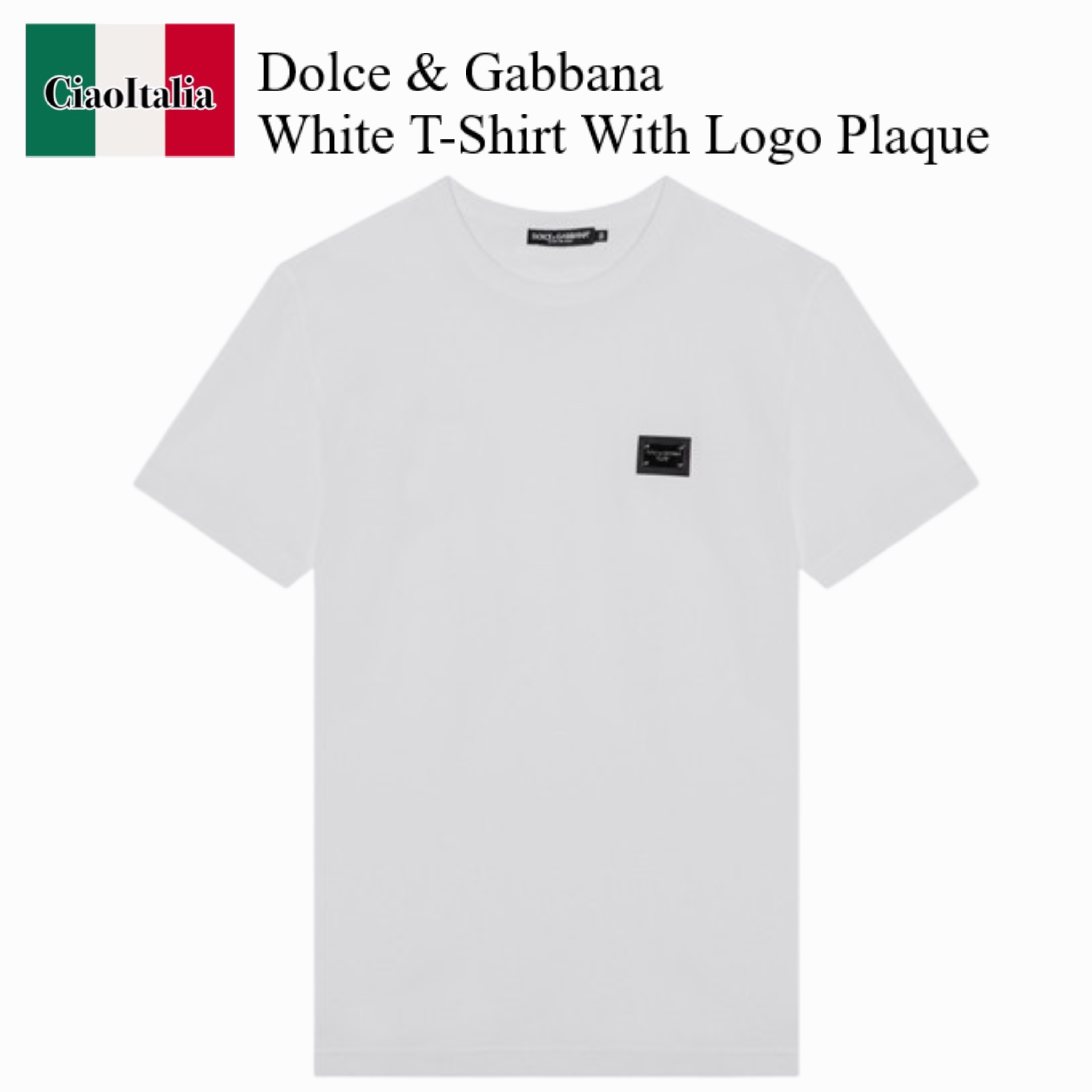 Tシャツ・カットソー Dolce&Gabbana White T-Shirt With Logo Plaque