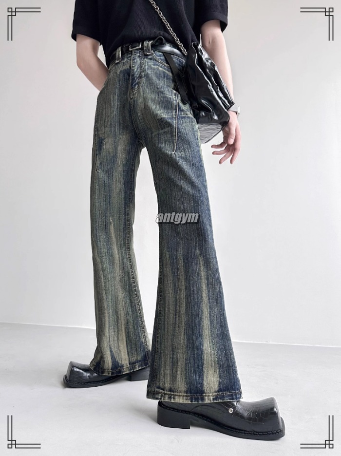 フレアカット デニムパンツ XS〜XL ウォッシュド