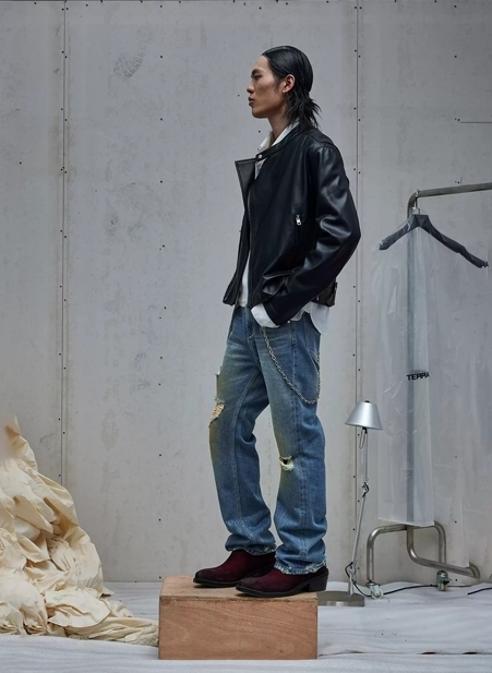 メンズ リップドダメージ加工 デニムパンツ ストレート 男女兼用 メンズ リップドダメージ加工 デニムパンツ ストレート 男女兼用