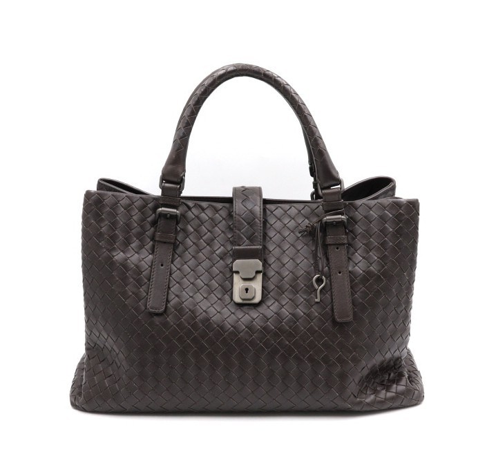 BOTTEGA VENETA イントレチャート ブラウン レザー ローマバッグ