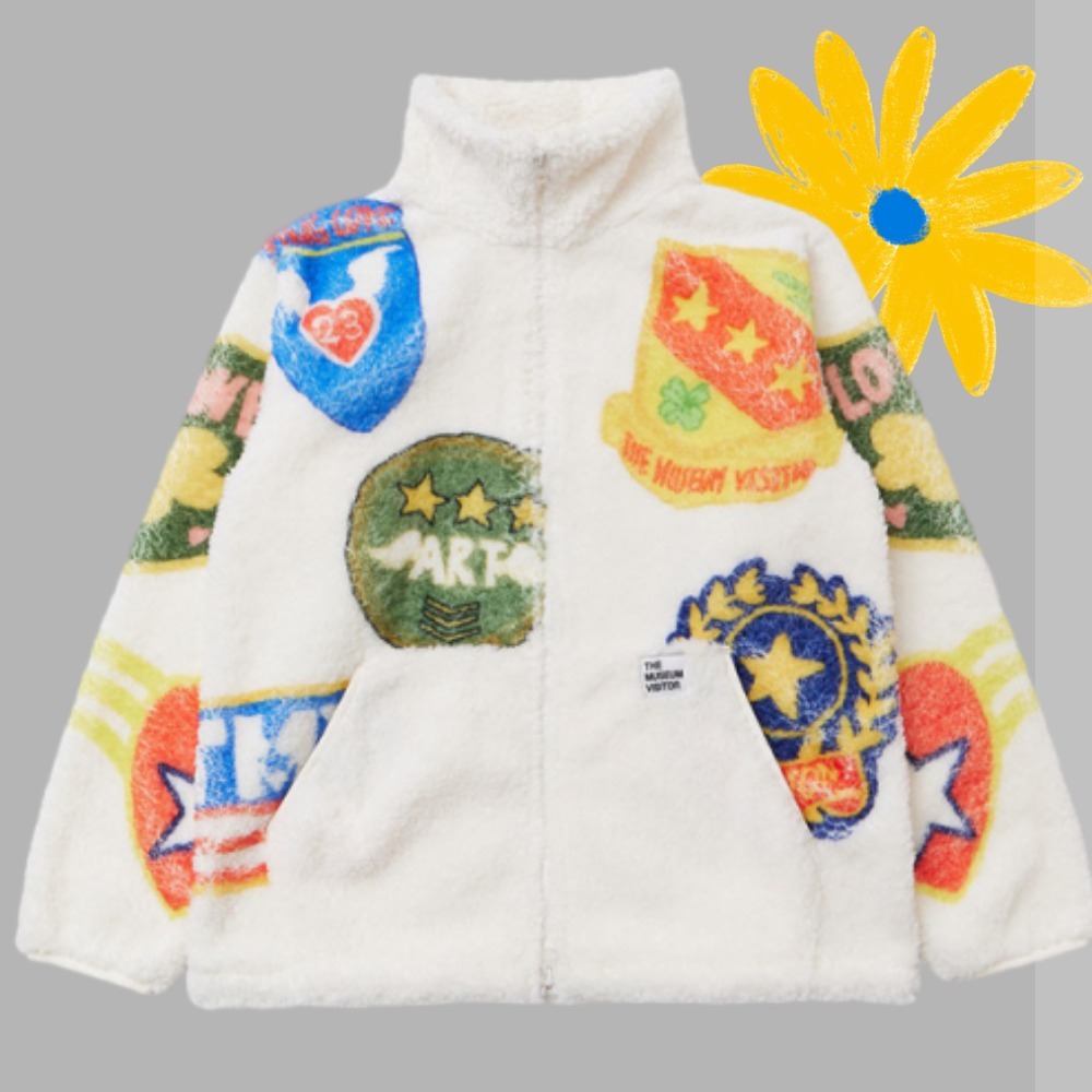 THE MUSEUM VISITOR★MILITARY PATCH DRAWING FLEECE JACKET