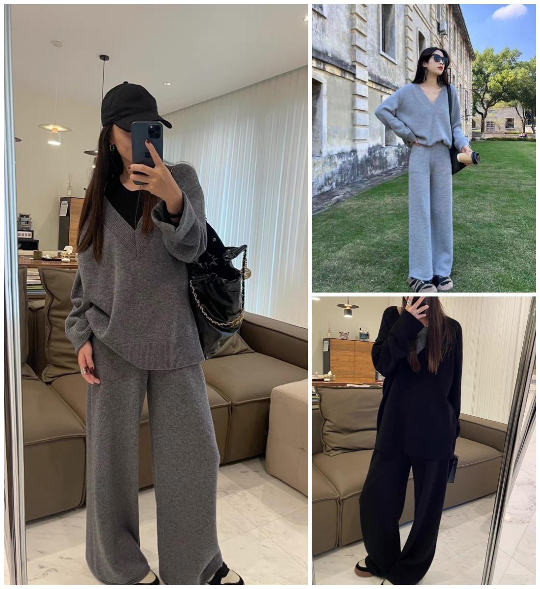 ニット上下セットセーターワイドパンツ秋冬