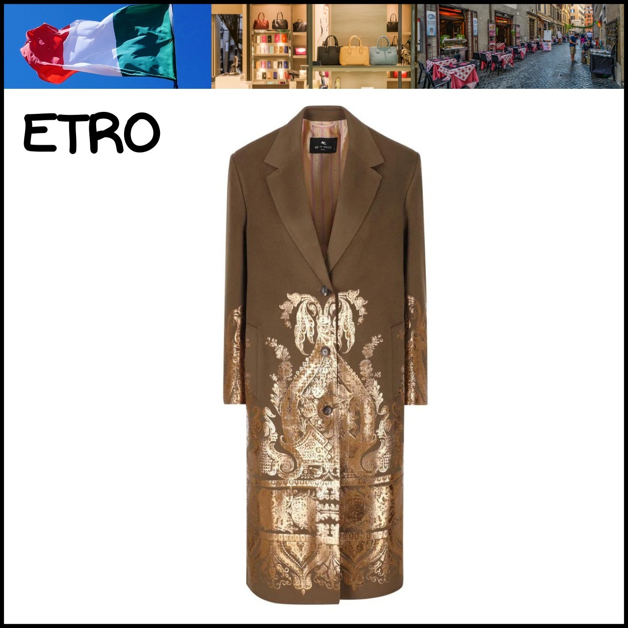 ニューシーズン Etro メタリック ペイズリー プリント コート