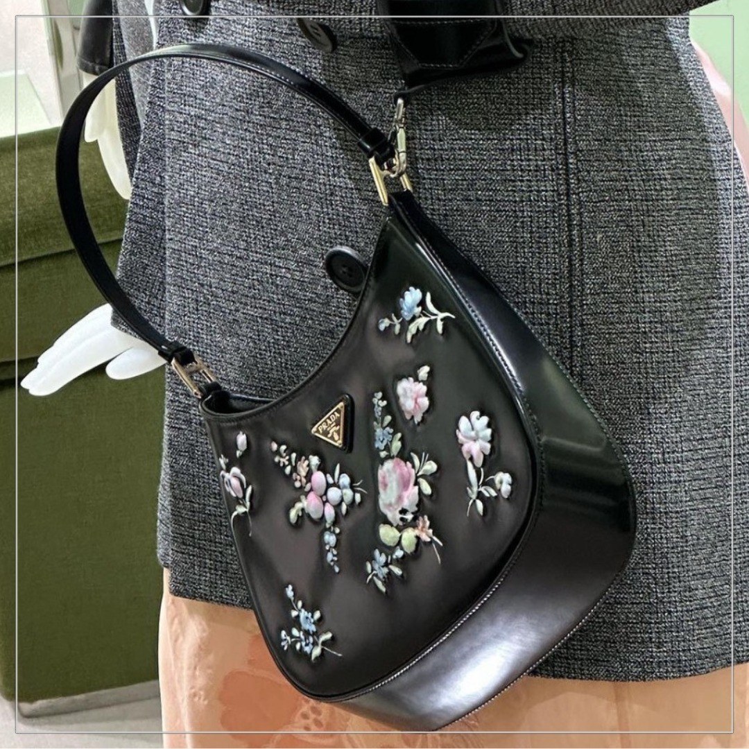 PRADA◆Cleo レザー ショルダーバッグ 花柄プリント ランウェイ