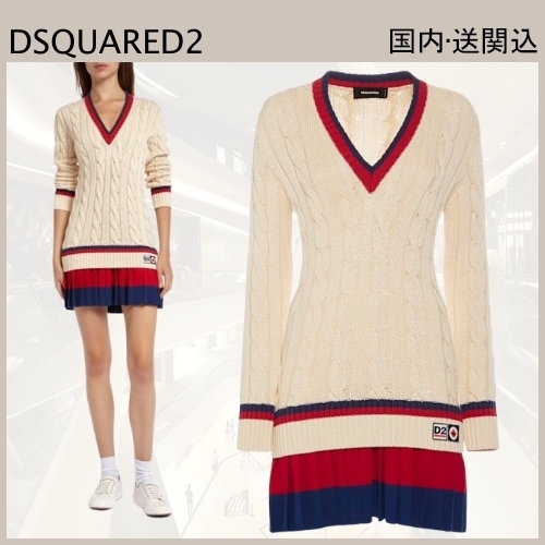 VIP★Dsquared2 コットンケーブルニットミニドレス ワンピース