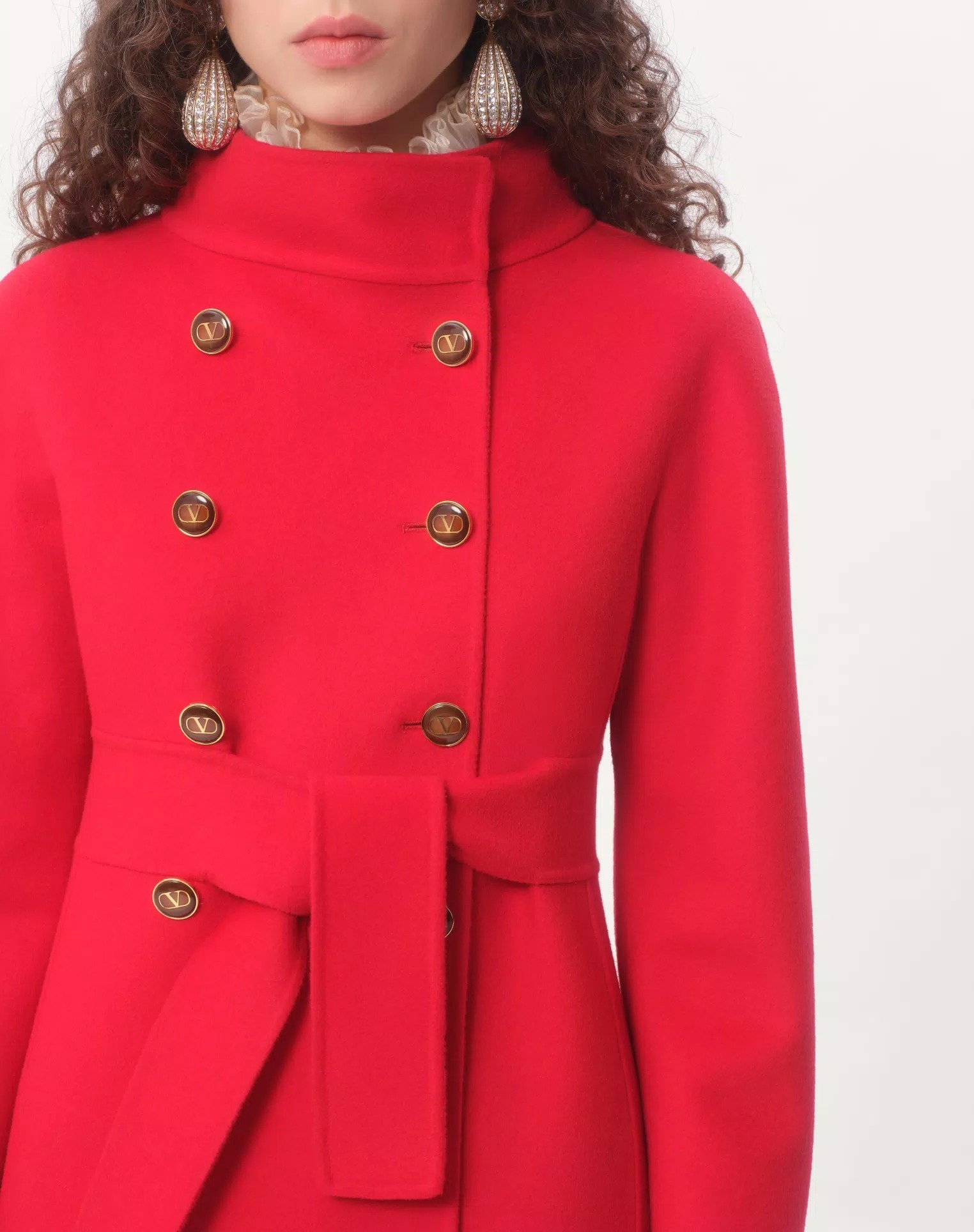 Valentino《コンパクト ドラップコート》レッド ウール 直営店