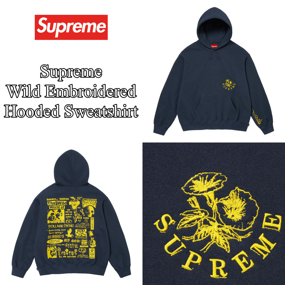 【Supreme】Wild Embroidered Hooded★Navy★24FW★