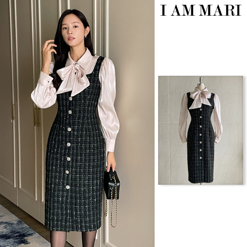 【I AM MARI】24FW★ Liddell Tie Shirring Color Tweed OP