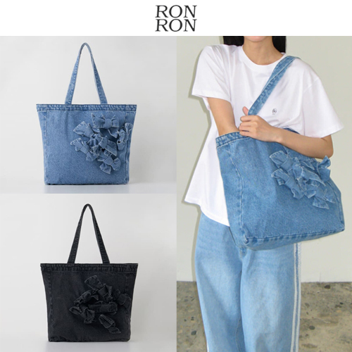 ★24-25FW新作★RONRON★RIBBON POINTED DENIM TOTE BAG