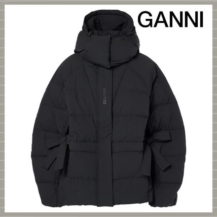 【関税込み】GANNI ブラック ロゴ刺繍 パファージャケット 関税込み】GANNI ブラック ロゴ刺繍 パファージャケット (Ganni