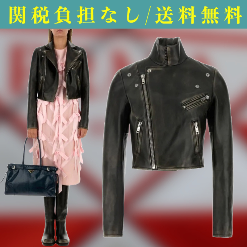 関税負担なし☆PRADA レザー バイカージャケット