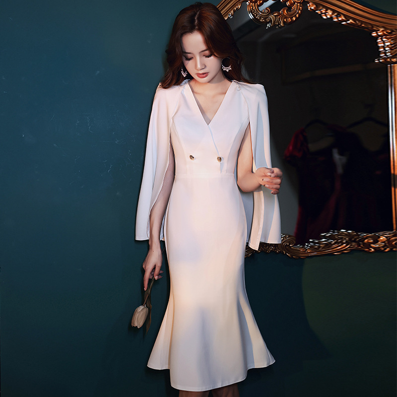 ロング マーメイド パーティー ワンピース ドレス ケープ 韓国