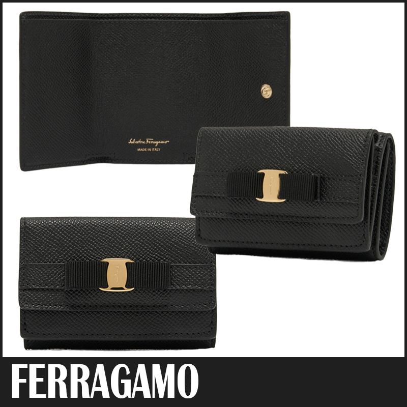 ☆送料関税込☆FERRAGAMO リボン 小銭入れ付き 三つ折り財布☆