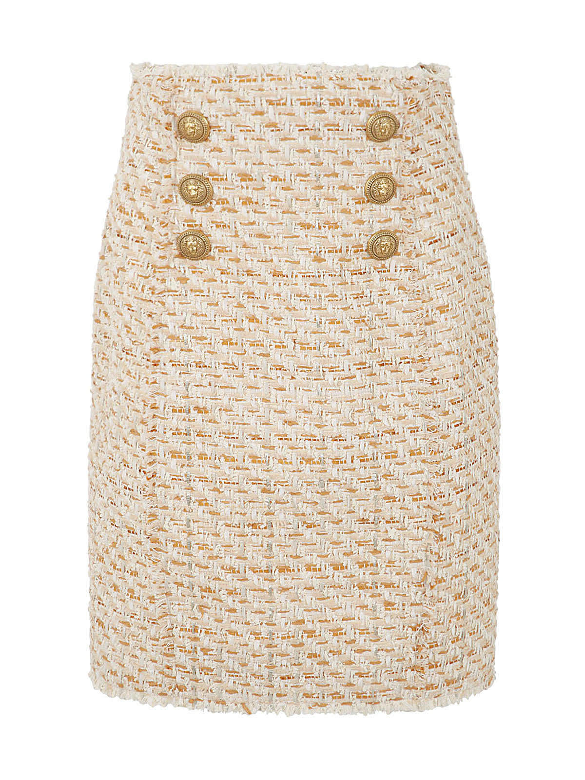 【送料&関税込】Balmain Tweed Skirt With Front Golden Button